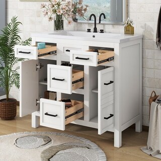 36" Freestanding Bathroom Vanity Storage Cabinet with Resin Integrated ...